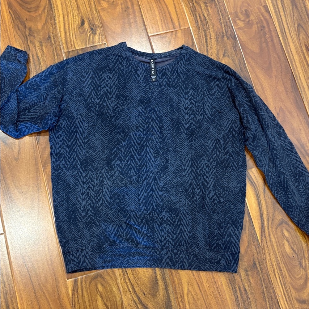 Athleta Navy Blue Patterned Crewneck Sweatshirt
